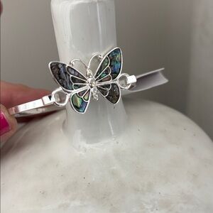 Laura Ford Paua Sea Shell Inlay Butterfly bracelet, Silvertone,Iridescent
